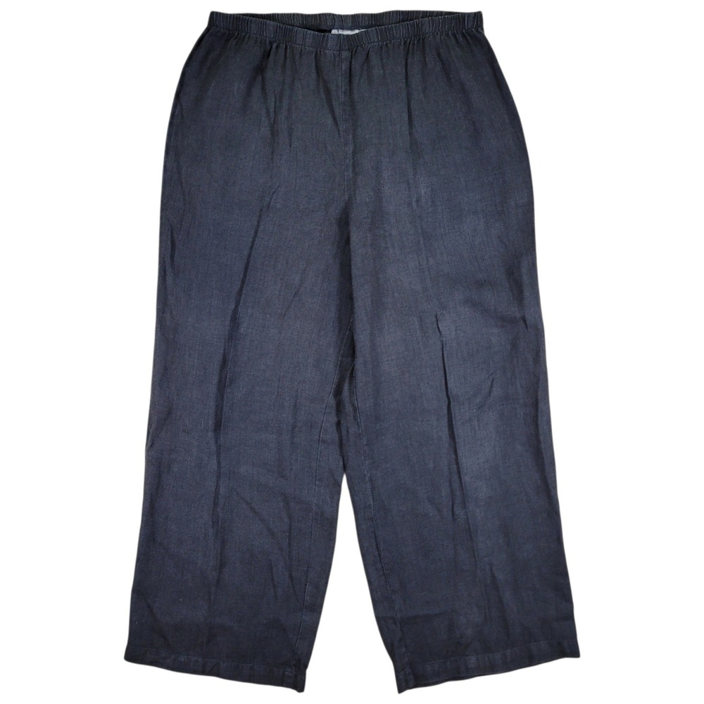 Hot Cotton Pants Womens Large Black 100% Linen Elastic Waist Wide Leg Minimalist